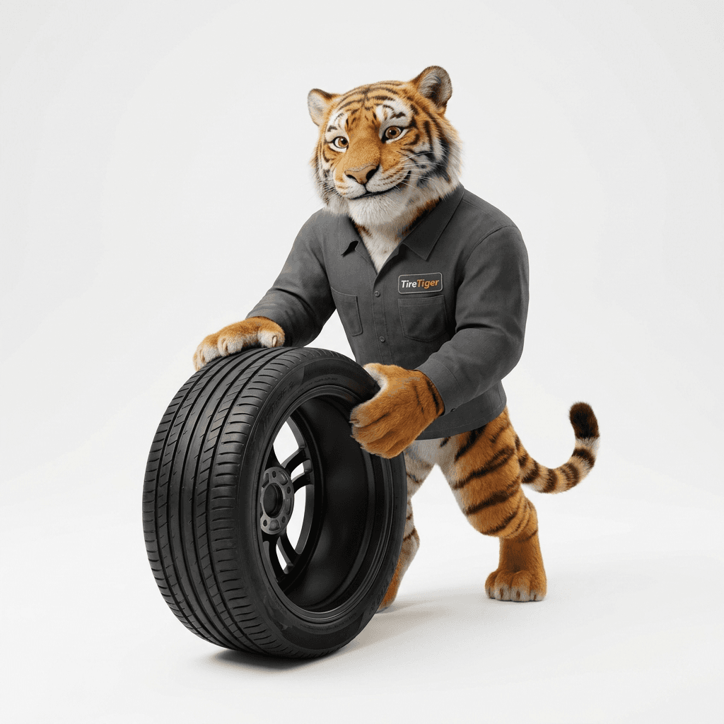 TireTiger mascot with a new tire