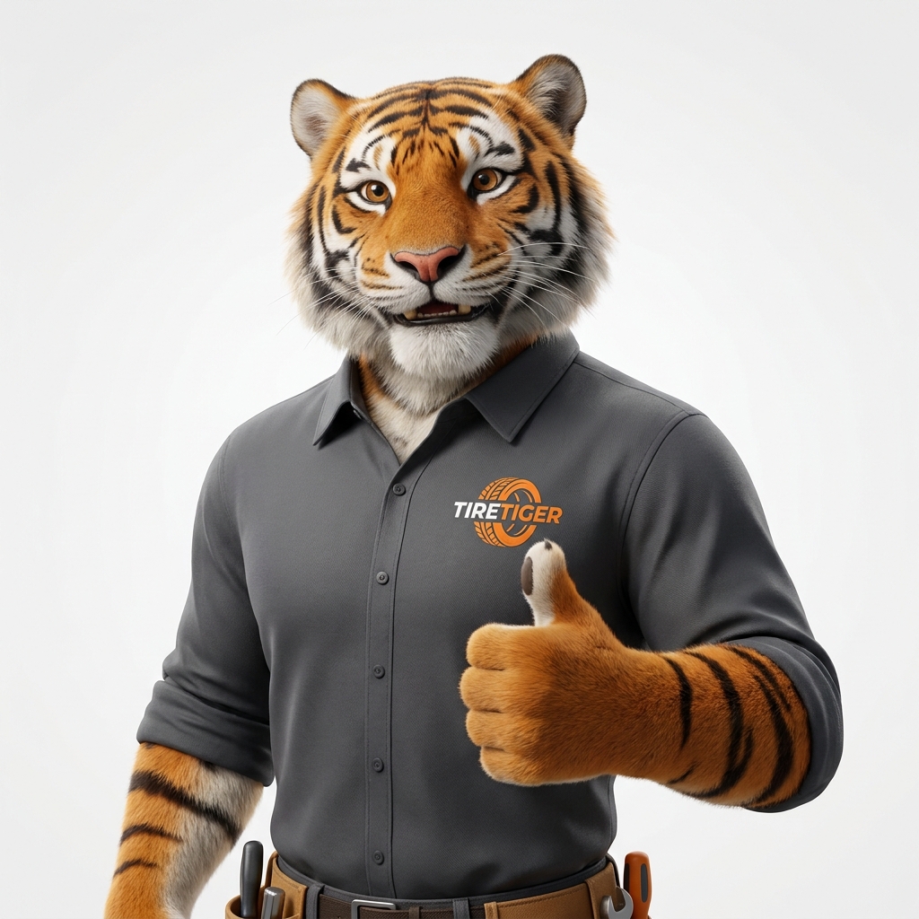 TireTiger mascot giving a thumbs up. You're covered.